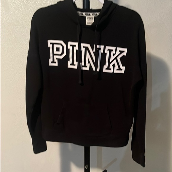 PINK Victoria's Secret Black Lightweight Hoodie with Bold Lettering - Picture 1 of 4